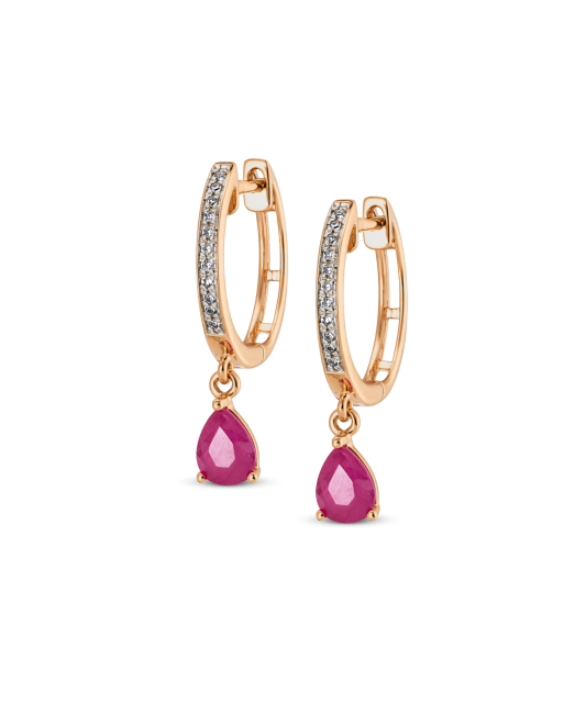 Gold earrings with diamonds and rubies