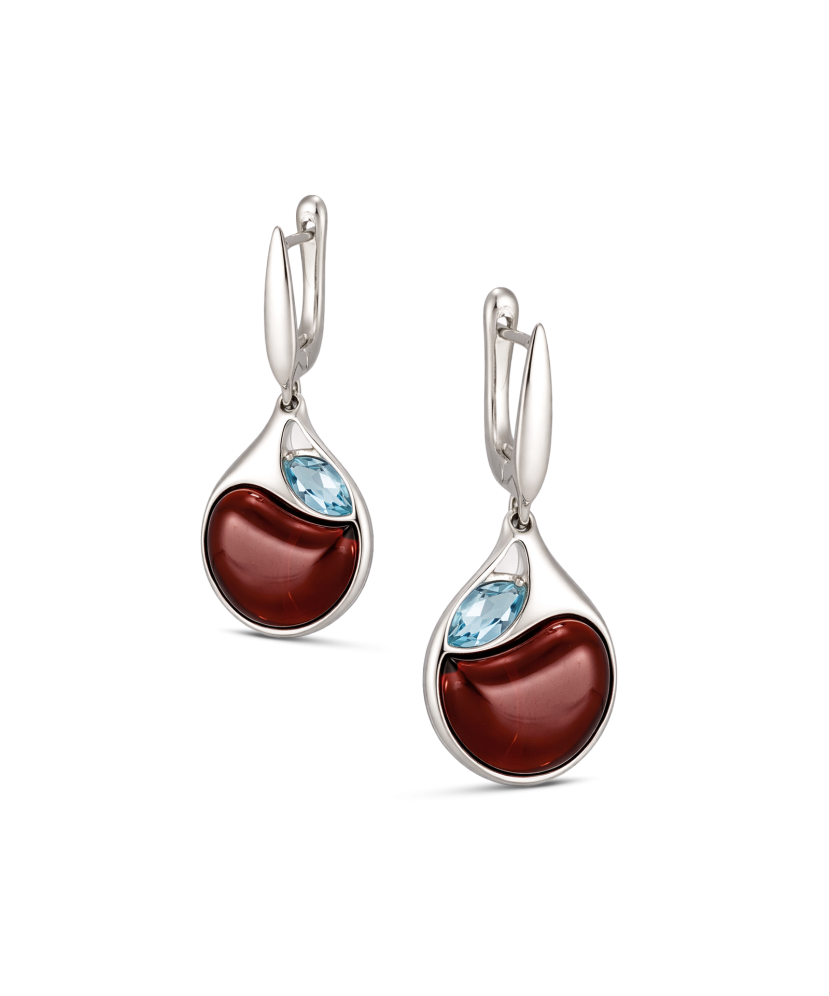 Silver earrings with amber and topaz