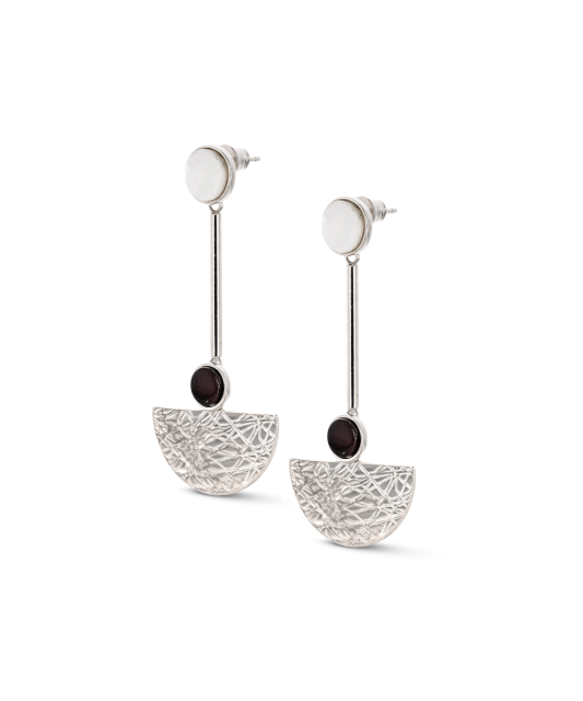 Silver earrings with amber and mother-of-pearl