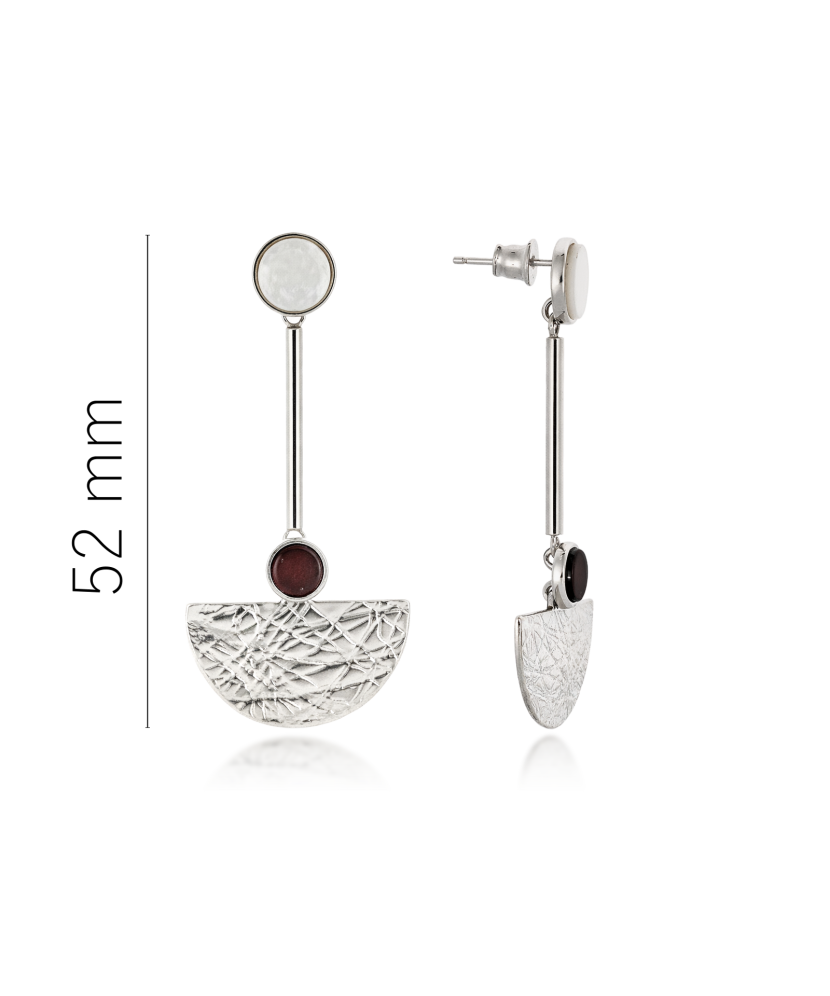 Silver earrings with amber and mother-of-pearl