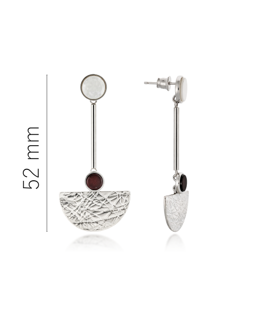 Silver earrings with amber and mother-of-pearl