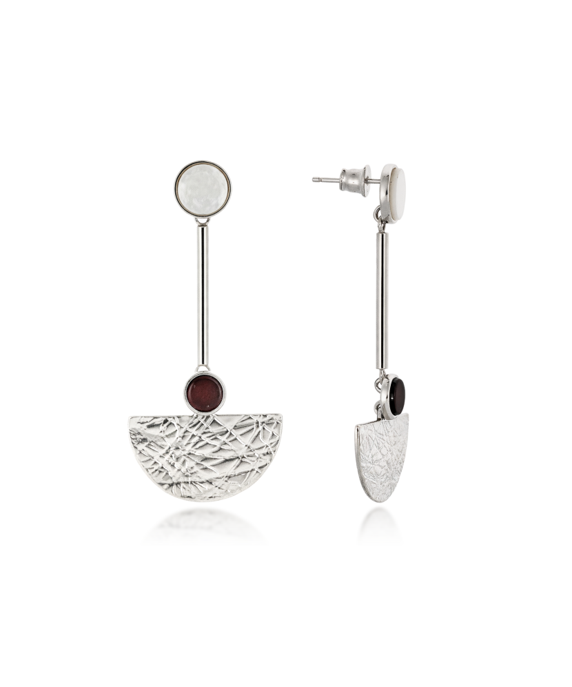 Silver earrings with amber and mother-of-pearl