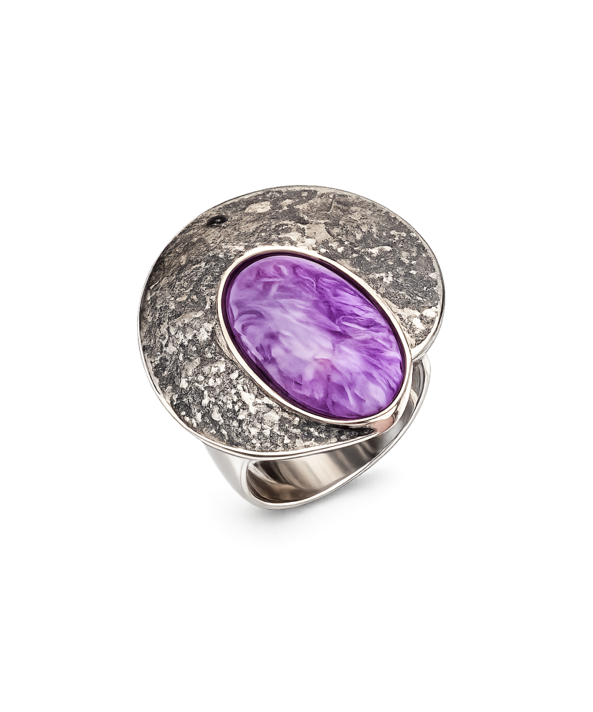 Silver ring with charoite