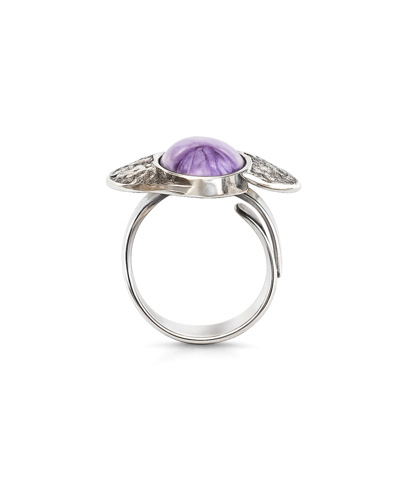 Silver ring with charoite