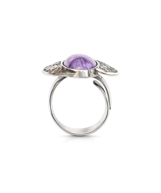 Silver ring with charoite