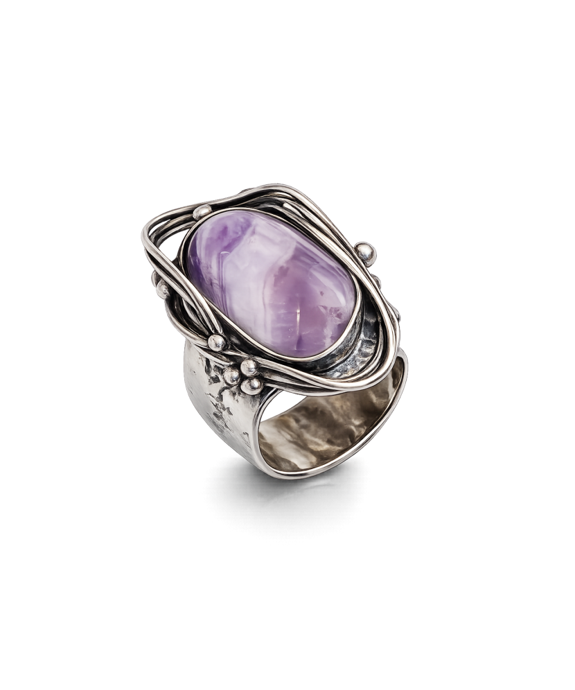 Silver ring with charoite
