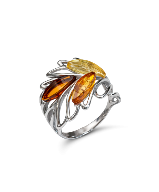 Sterling silver ring with amber