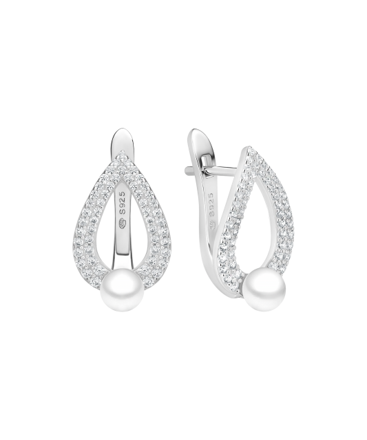 Sterling silver earrings with pearls and zircons
