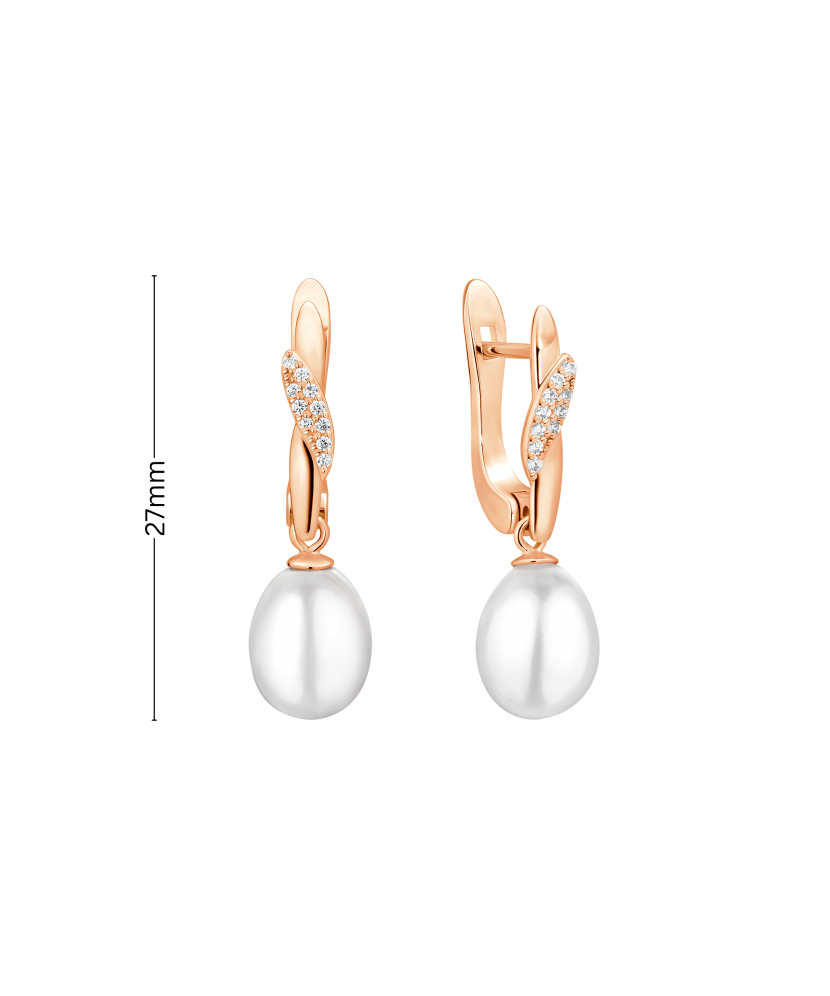 Gilded sterling silver earrings with pearls and zircons