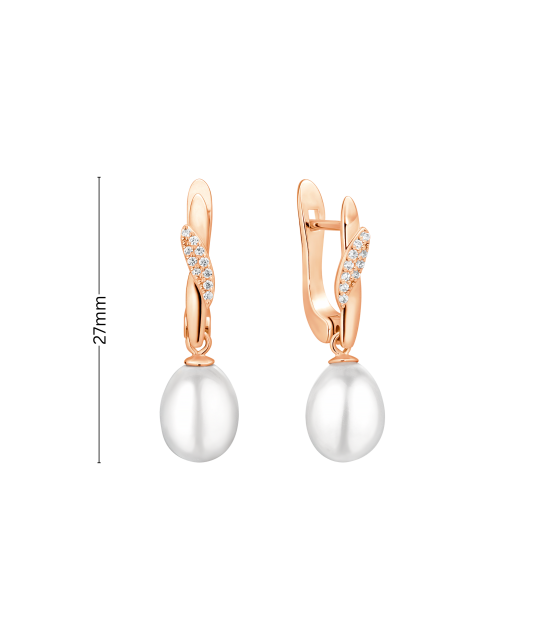 Gilded sterling silver earrings with pearls and zircons