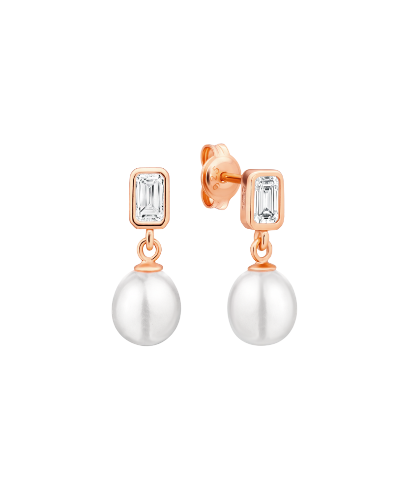 Gilded sterling silver earrings with pearls and zircons