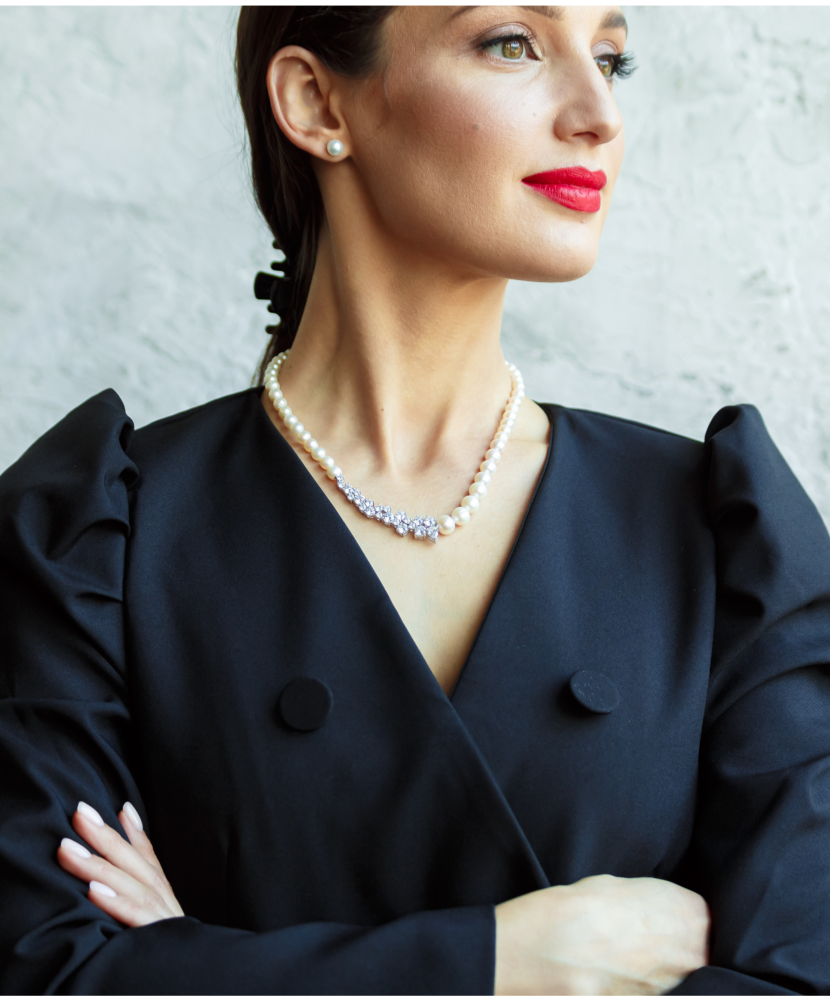 Pearl necklaces with zircons and silver