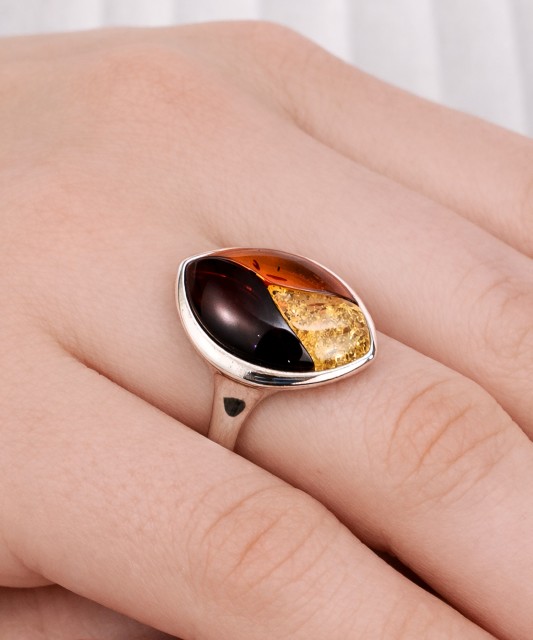 Sterling silver ring with amber