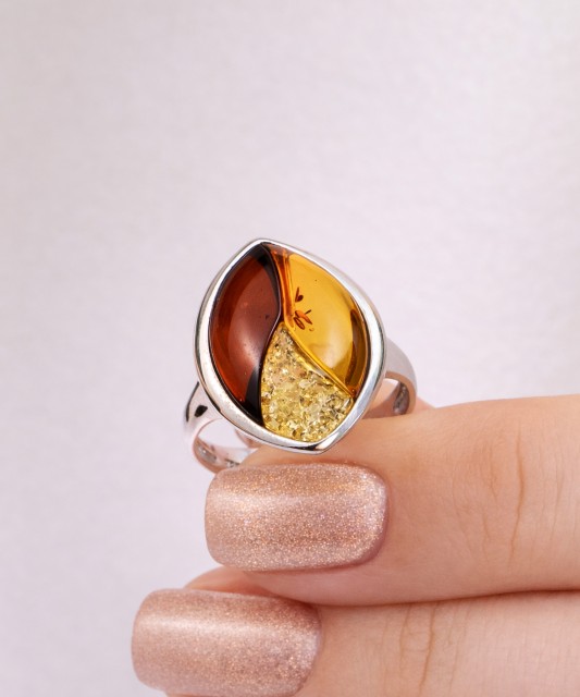 Sterling silver ring with amber