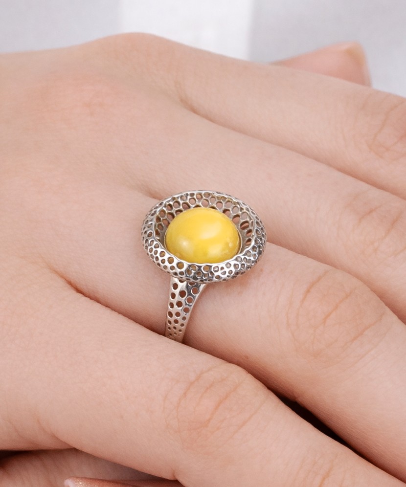 Sterling silver ring with amber