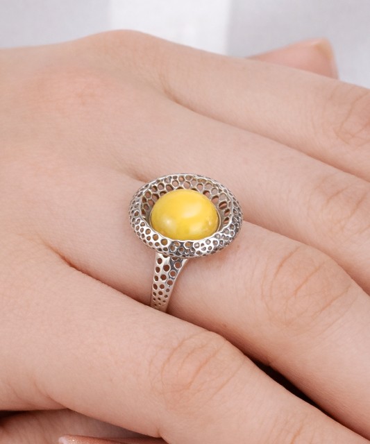 Sterling silver ring with amber