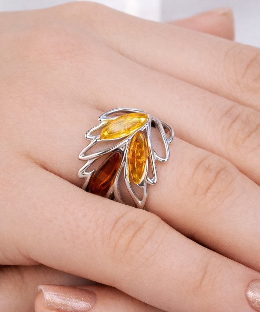 Sterling silver ring with amber