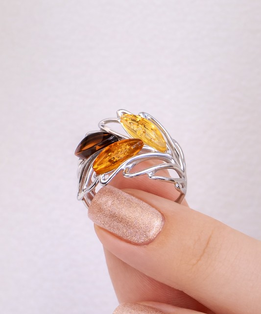 Sterling silver ring with amber