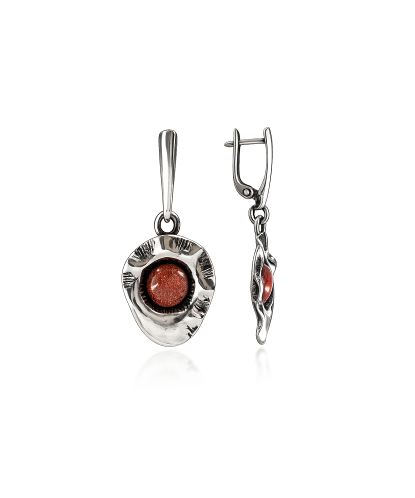 Silver earrings with sunstone