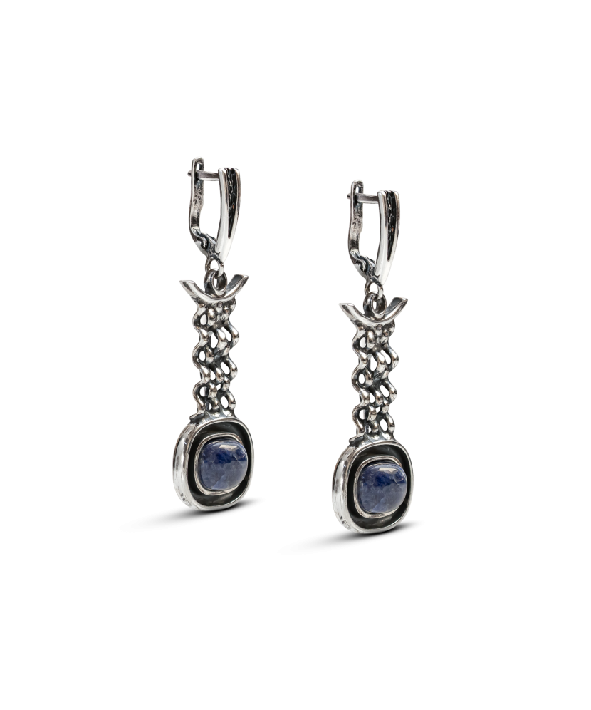 Silver earrings with sadolite