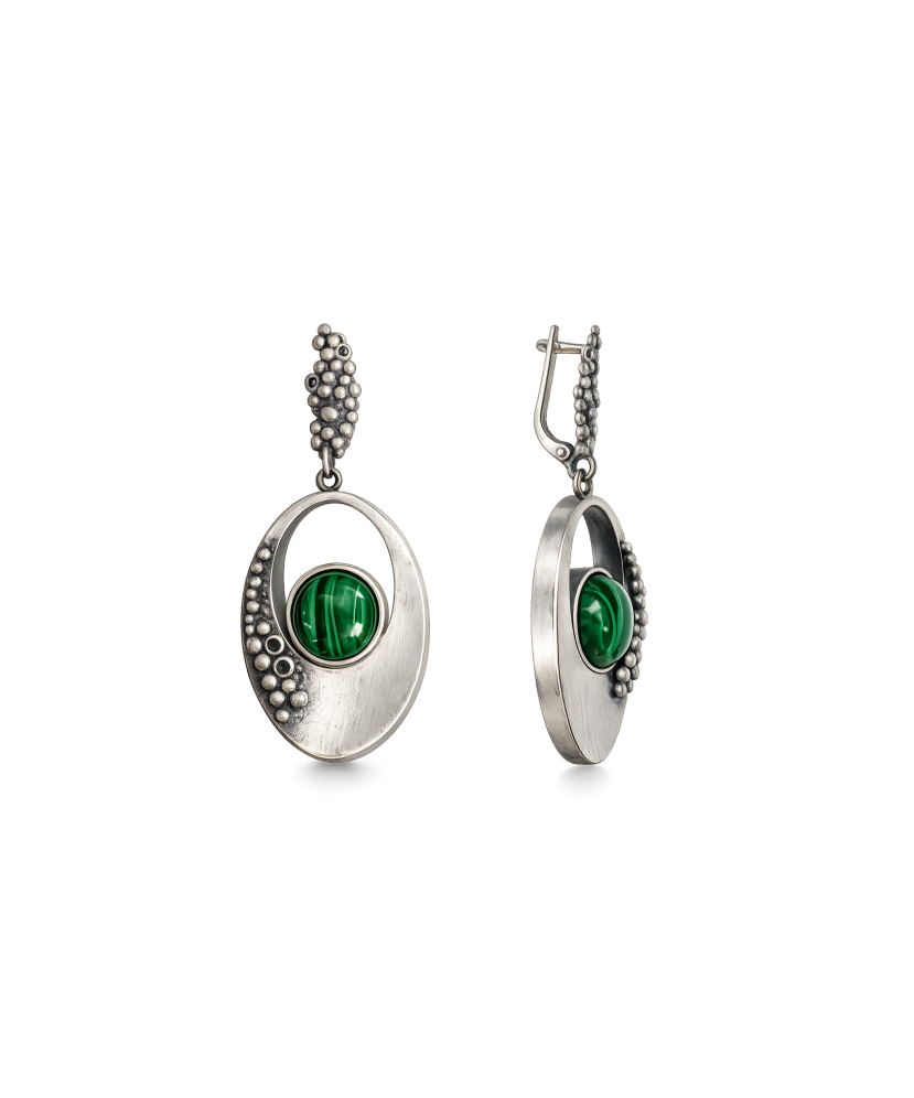 Sterling silver earrings with malachite
