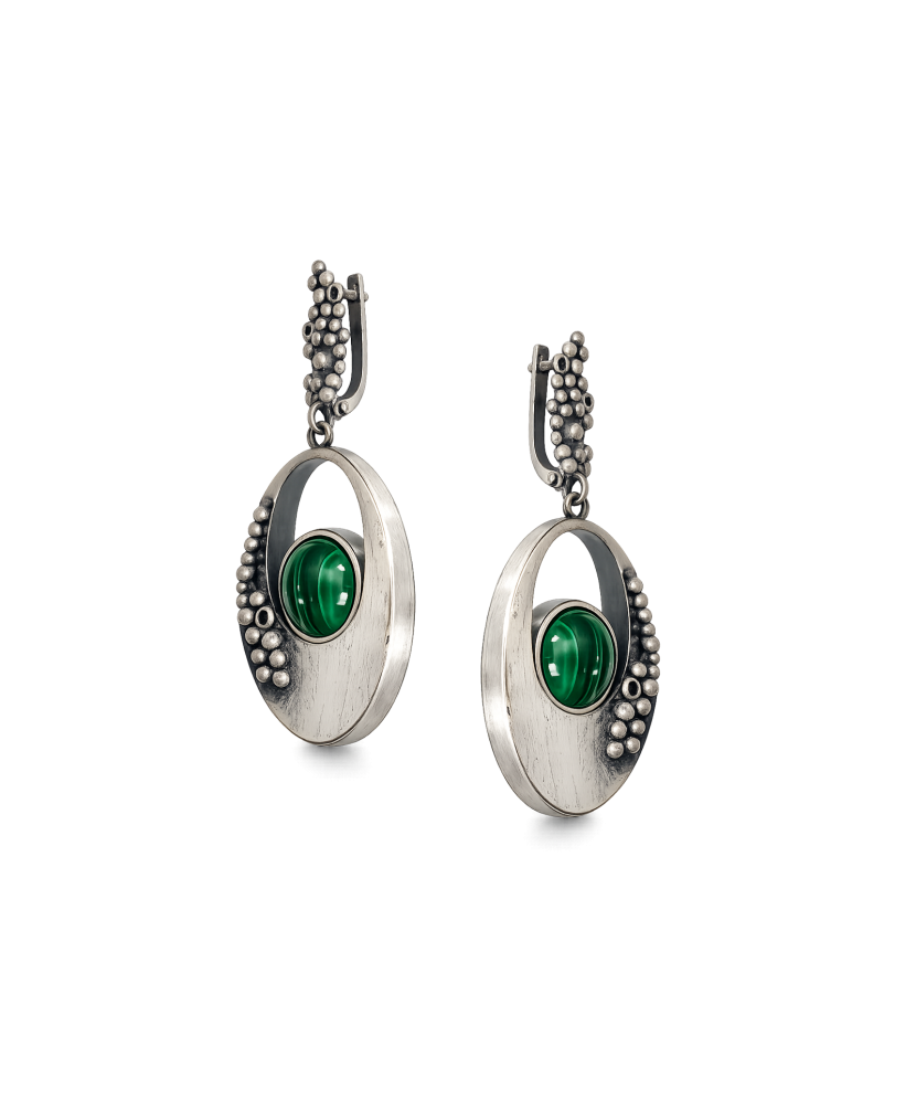 Sterling silver earrings with malachite