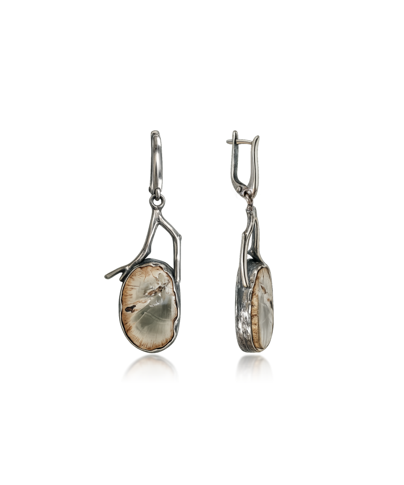 Silver earrings with acacia stone