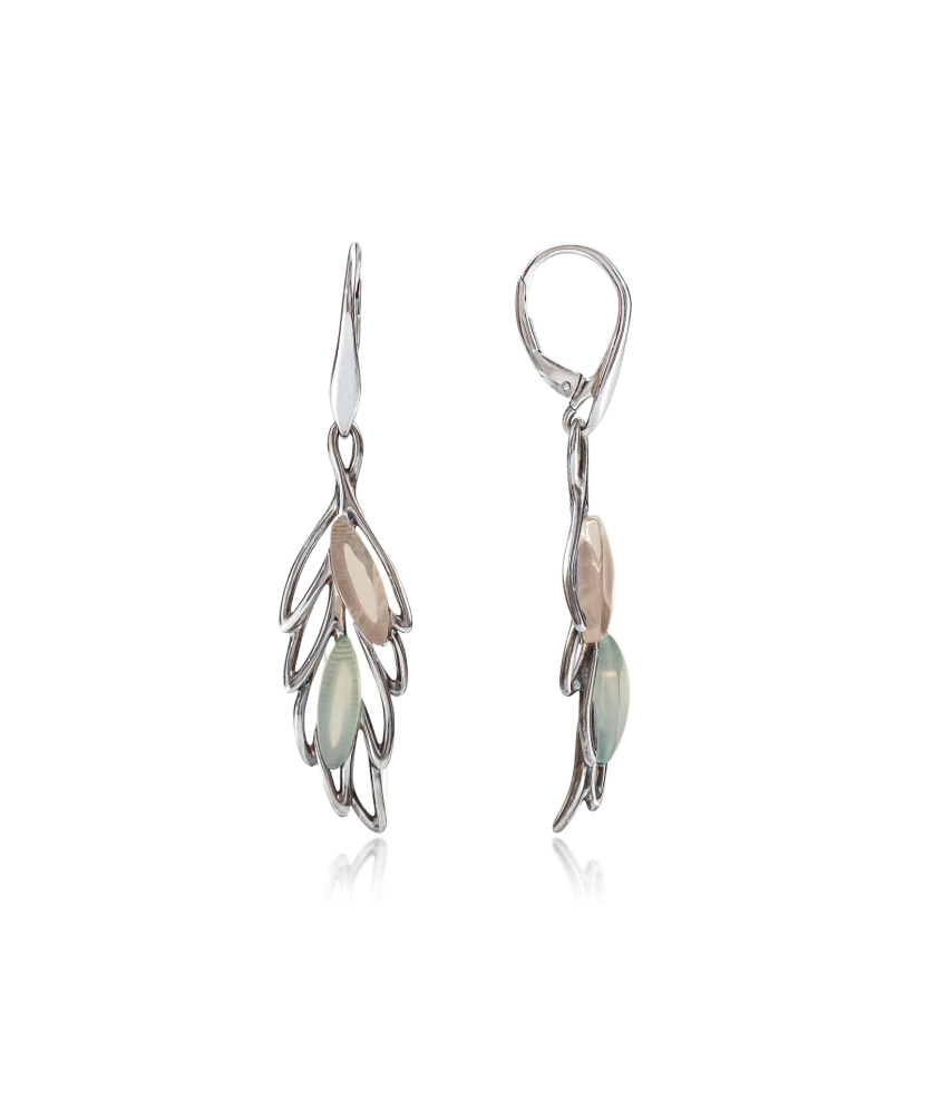 Серебряные серьги с агатом и кварцем