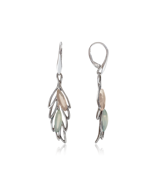 Серебряные серьги с агатом и кварцем