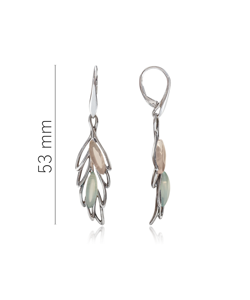 Silver earrings with agate and quartz