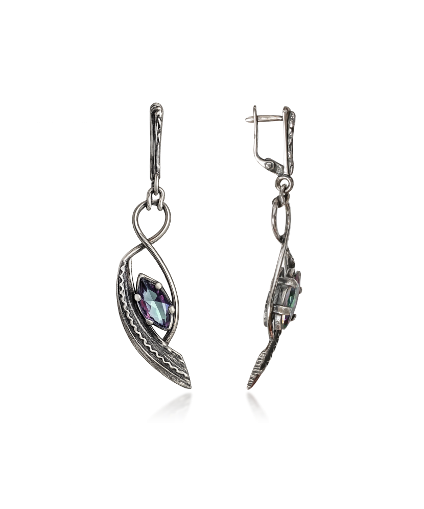 Silver earrings with mystical topaz