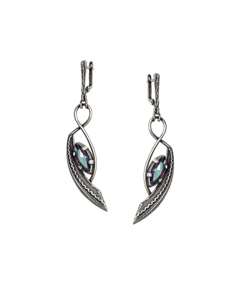 Silver earrings with mystical topaz