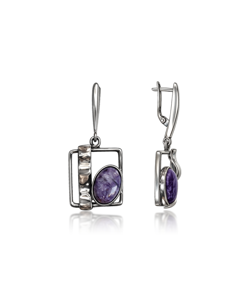 Silver earrings with charoites
