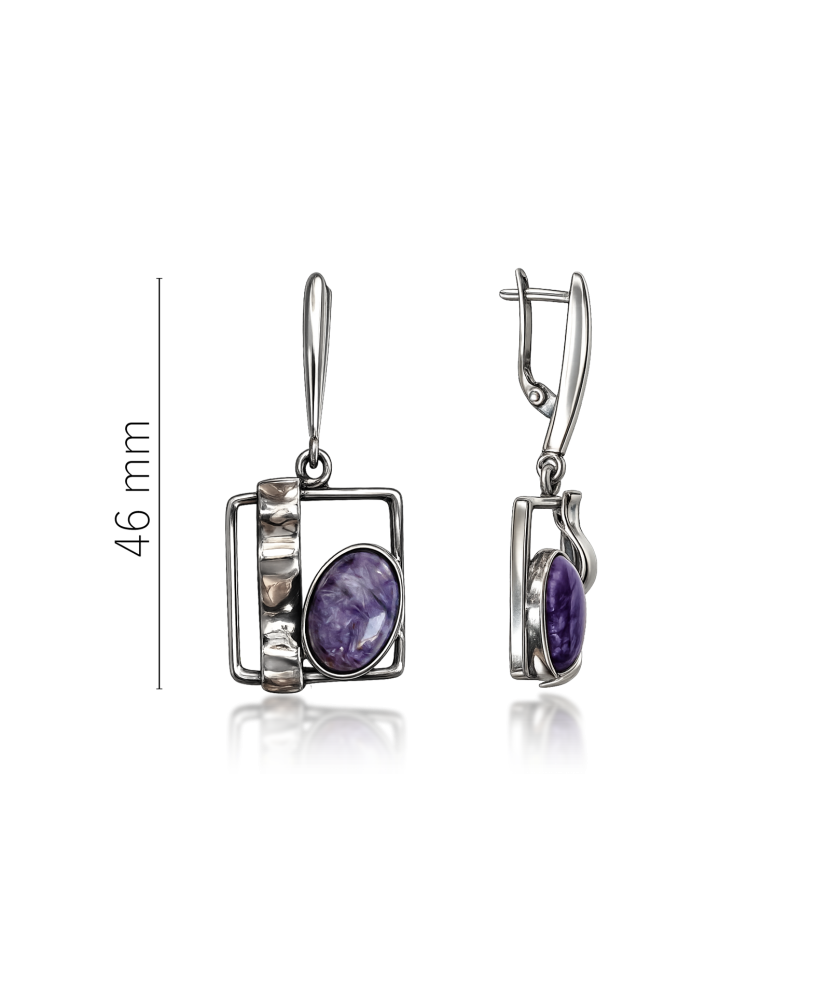 Silver earrings with charoites