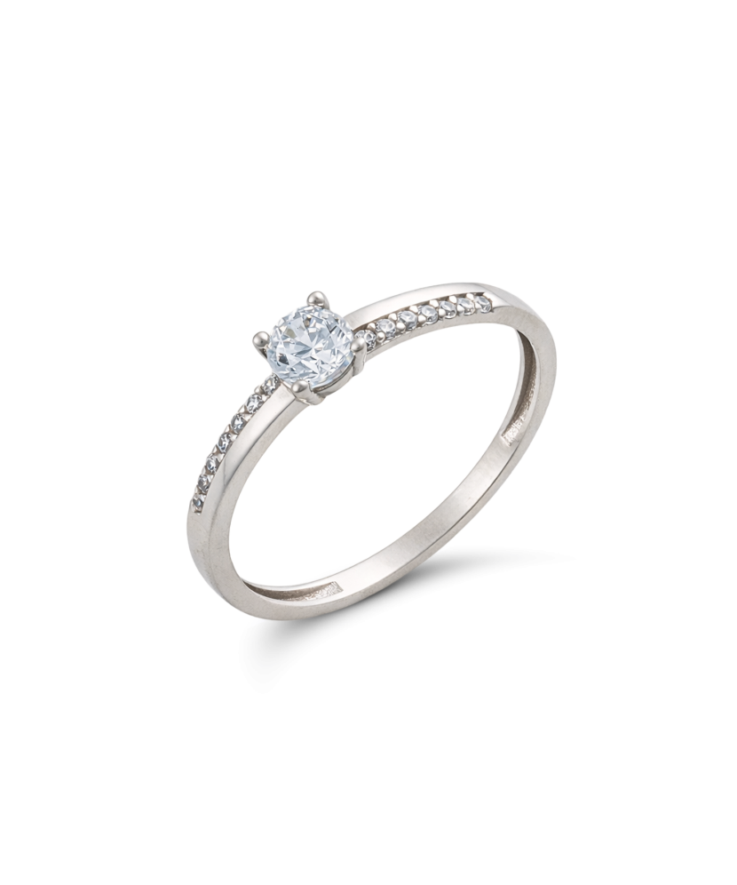 White gold ring with zircons