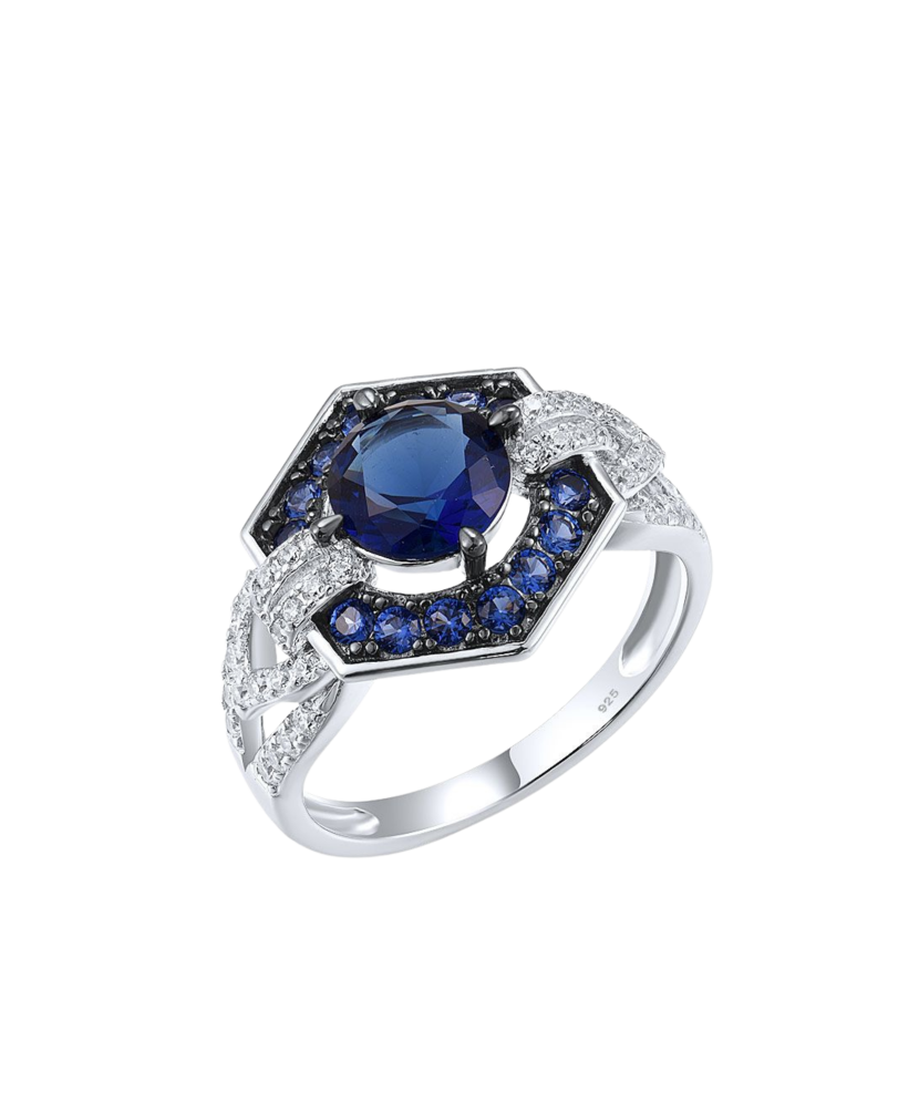 Silver ring with zircons