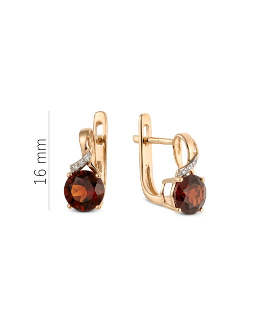 Gold earrings with garnet and diamonds