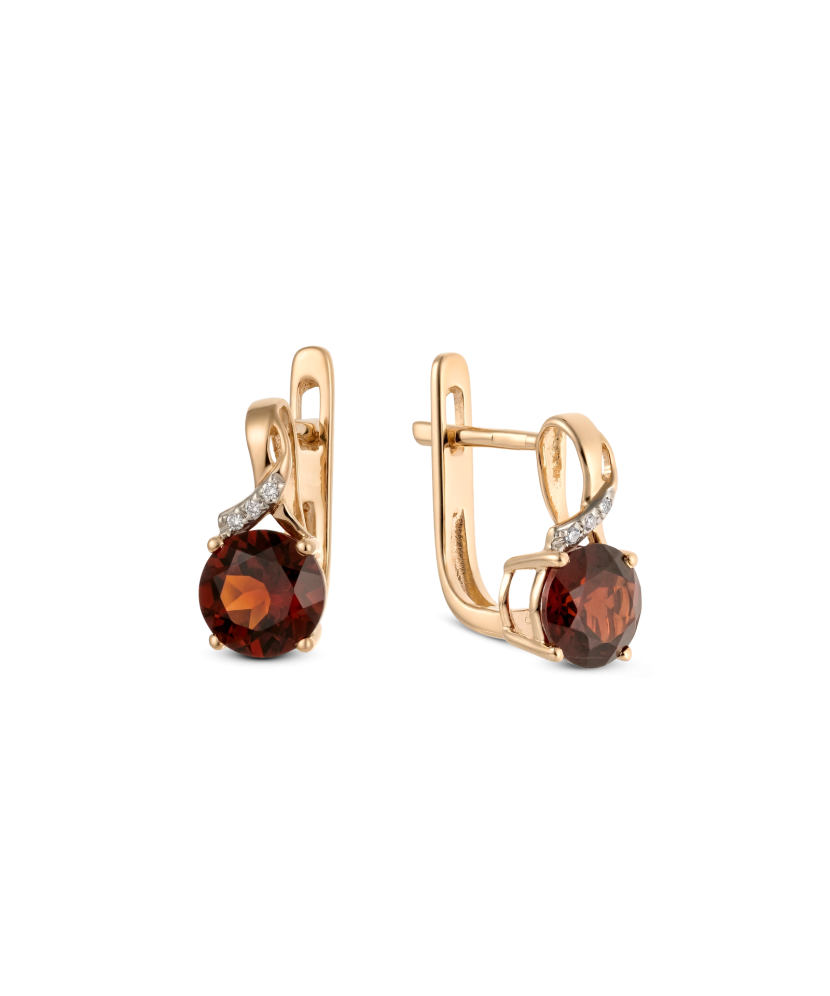 Gold earrings with garnet and diamonds