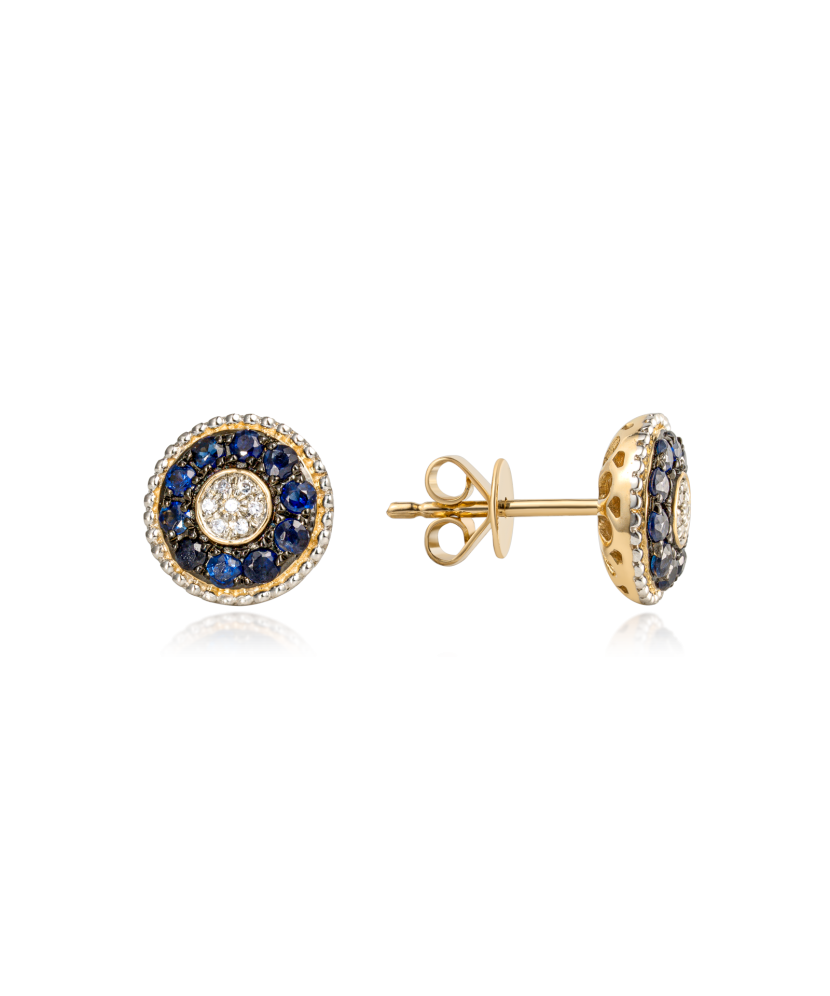 Yellow Gold earrings with diamonds and sapphire