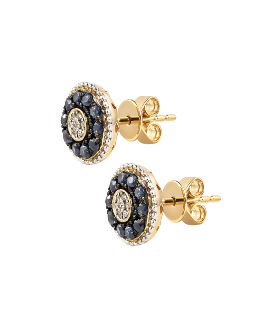 Yellow Gold earrings with diamonds and sapphire