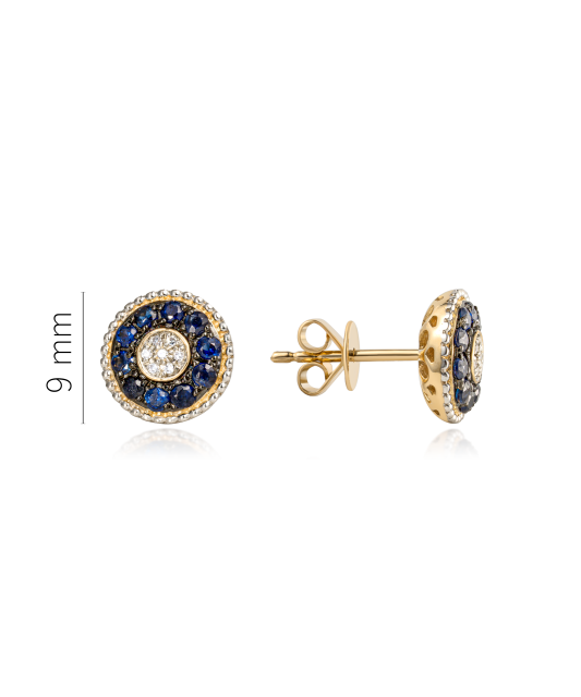 Yellow Gold earrings with diamonds and sapphire