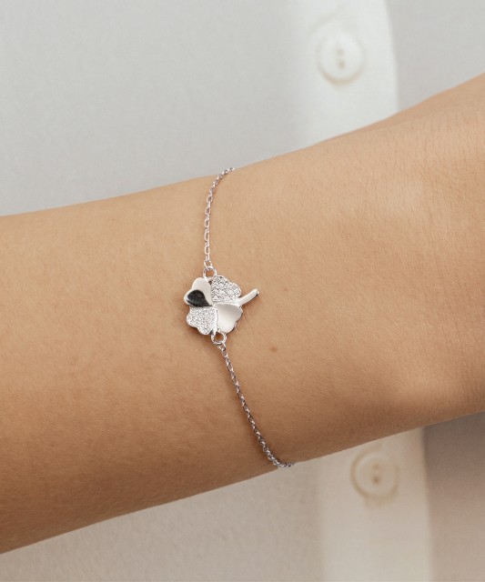 Sterling Silver bracelet with zircons "Clover"