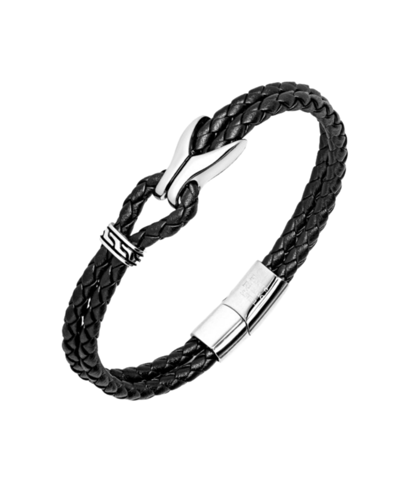 Leather bracelet with stainless steel