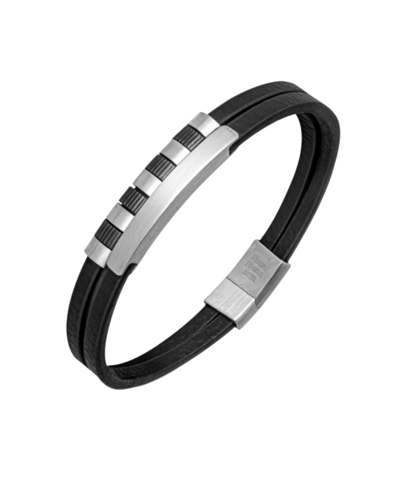 Leather bracelet with stainless steel