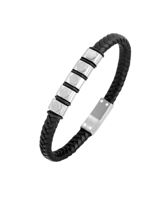 Leather bracelet with stainless steel