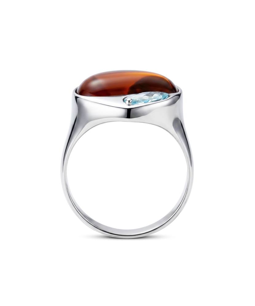 Sterling Silver ring with amber and topaz