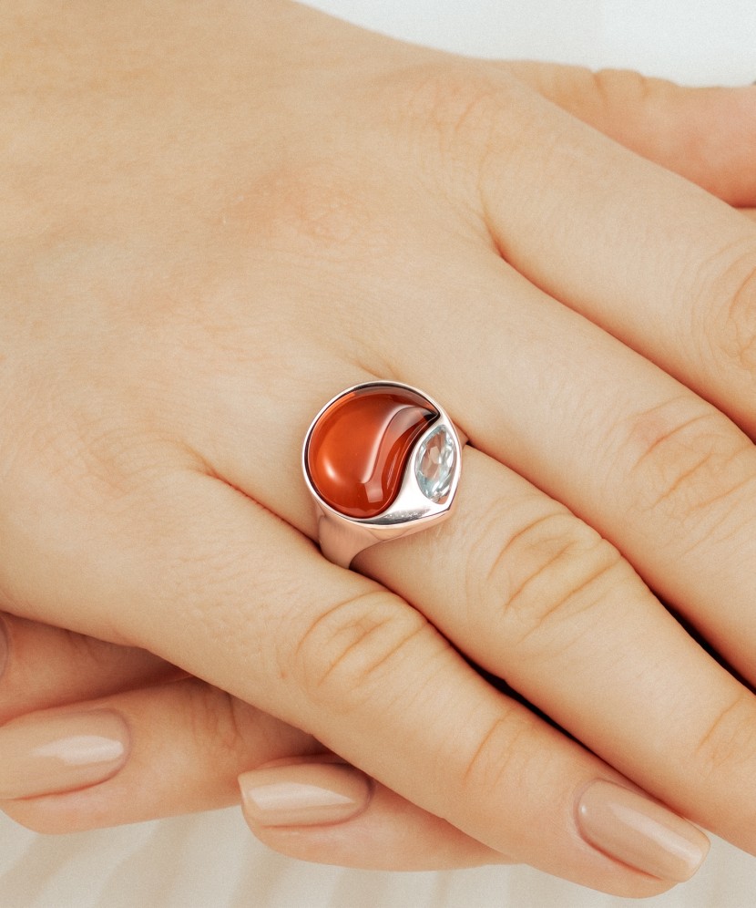 Sterling Silver ring with amber and topaz