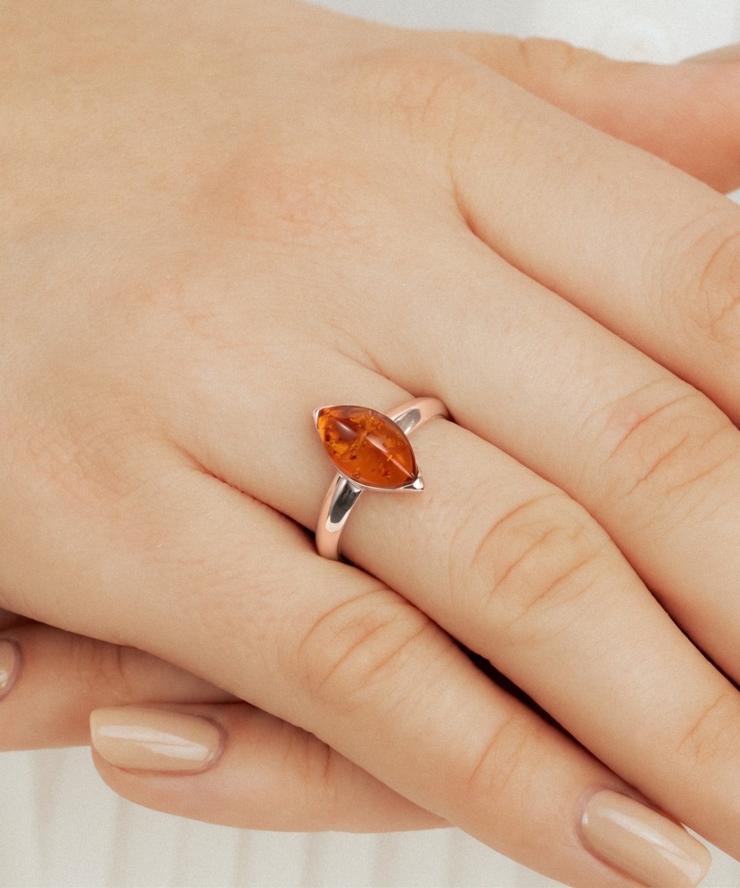 Sterling silver ring with amber