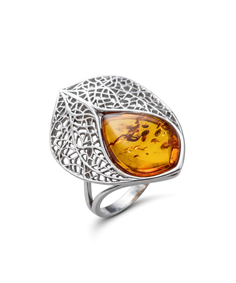 Sterling silver ring with amber