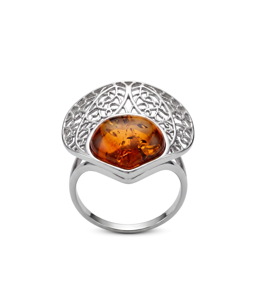 Sterling silver ring with amber